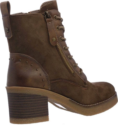 Brązowe czekoladowe botki zamszowe sznurowane na klocku Seastar