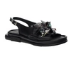 Czarne eleganckie sandały damskie skórzane z kwiatkiem MODO
