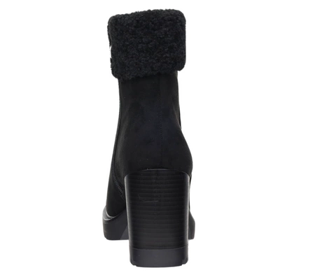 Czarne botki zimowe z eko wełną na obcasie i platformie Jezzi