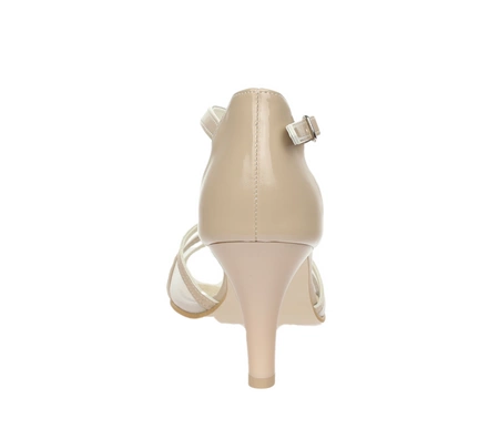 Beżowe sandały damskie na średnim obcasie z zakrytą piętą Azali - Produkt Polski