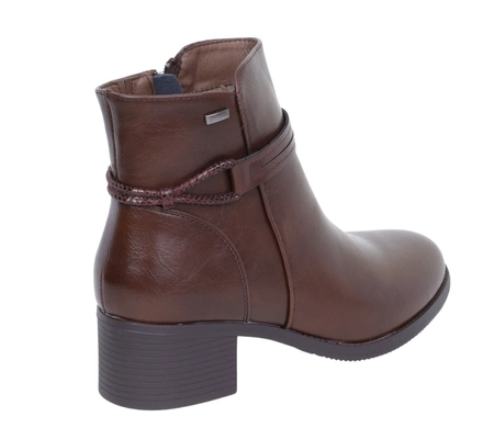 Brązowe czekoladowe botki damskie ocieplane zimowe na niskim obcasie Jezzi