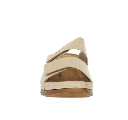 Klapki damskie beżowe zdrowotne na rzepy szyte Jezzi