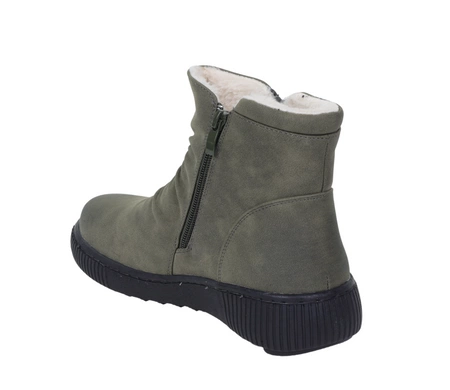 Zielone botki ciepłe damskie komfortowe trzewiki płaskie UNISOFT