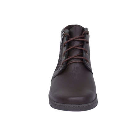 Brązowe czekoladowe botki zimowe damskie skórzane na szerokie stopy HELIOS