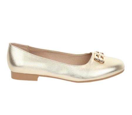Złote baleriny czółenka damskie płaskie ślubne VINCEZA