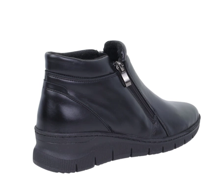 Czarne eleganckie trzewiki damskie ocieplane buty na zimę komfortowe ze skóry naturalnej Gino Fabiani