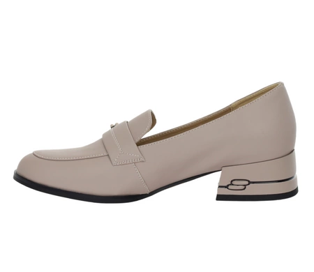 Szare skórzane półbuty damskie wsuwane lordsy na niskim obcasie VINCEZA