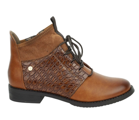 Eleganckie brązowe botki damskie niskie jesienne ocieplane Jezzi