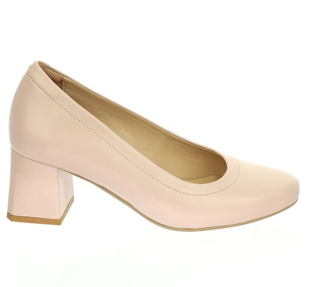 Beżowe czółenka na klocku skórzane z profilowaną wkładką Gino Fabiani