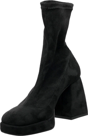 Modne zamszowe botki damskie na klocku czarne wiosenne Azali - Produkt Polski