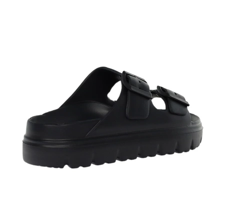 Czarne damskie klapki piankowe na dwóch paskach regulowane NEWS