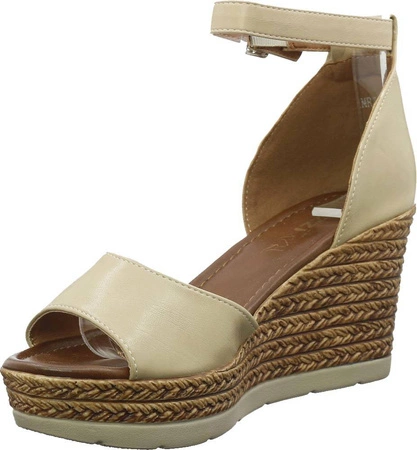 Sandały beżowe na koturnie damskie Jezzi