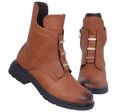 Brązowe botki damskie płaskie eleganckie i wygodne Jezzi