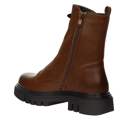 Brązowe czekoladowe botki damskie buty zimowe traperki z eko skóry licowej Jezzi