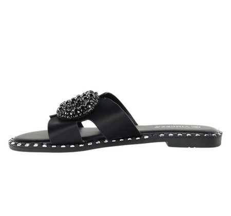 Czarne eleganckie klapki damskie płaskie VINCEZA