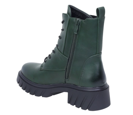 Zielone botki damskie zimowe na platformie traperowej Jezzi