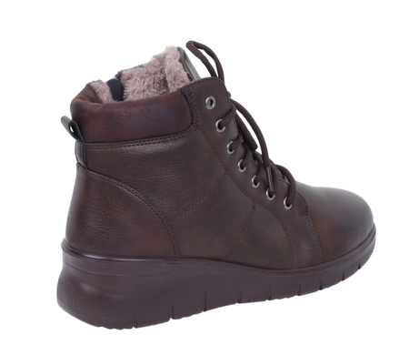 Brązowe trzewiki damskie komfortowe buty zimowe na zamek i sznurowadła Haidra