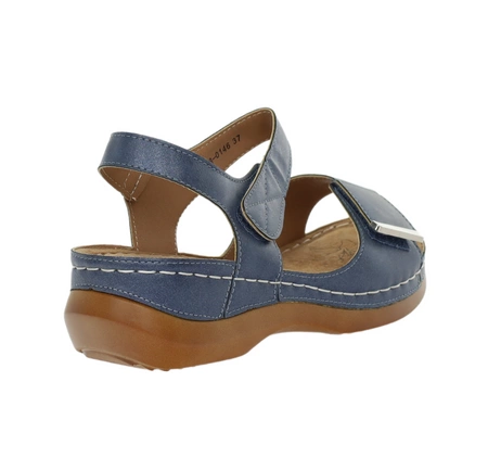 Sandały granatowe płaskie damskie na rzepy Jezzi