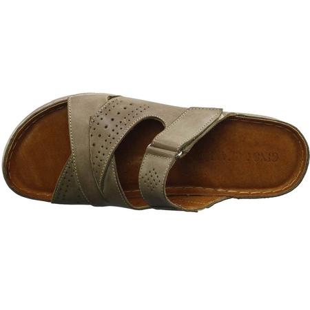 Klapki damskie skórzane regulowane na rzep szyte Gino Fabiani