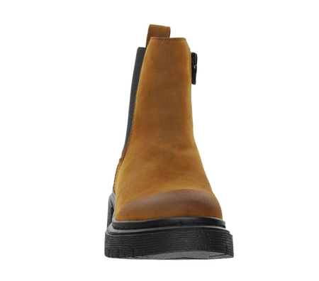 Karmelowe/rude botki płaskie ocieplane na zamek Jezzi