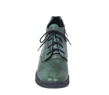 Zielone skórzane buty damskie zimowe komfortowe botki na zamek i sznurowadła Gino Fabiani