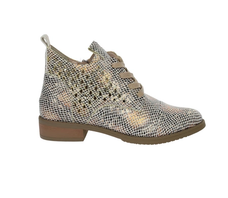 Wiosenne botki damskie płaskie złote wężowa skóra Jezzi