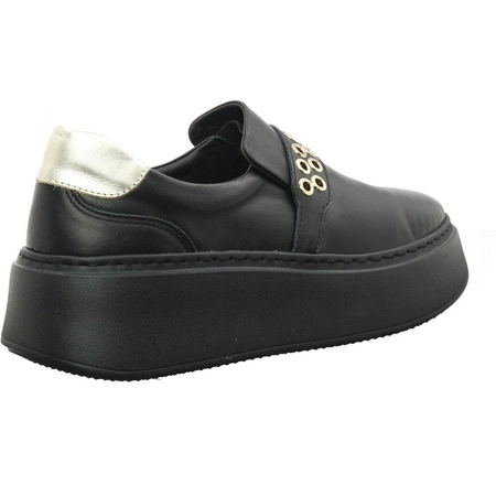 Czarne półbuty damskie skórzane z biżuterią Polska Marka Gino Fabiani