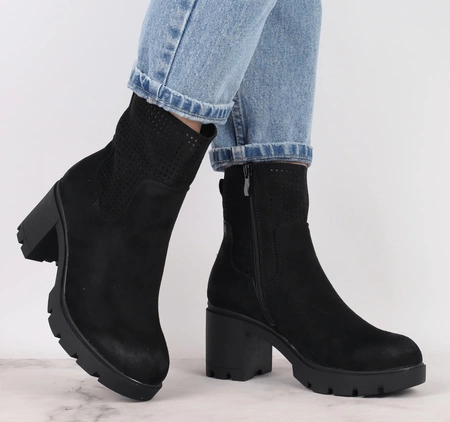 Czarne buty zimowe damskie na wygodnym obcasie Jezzi
