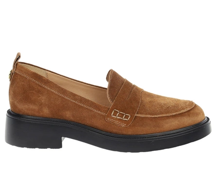 Zamszowe brązowe czekoladowe mokasyny damskie lordsy skórzane RYŁKO