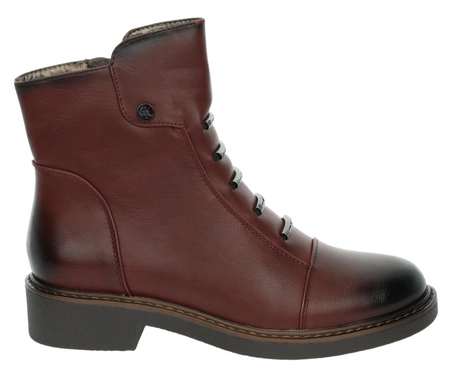 Bordowe botki damskie eleganckie na płaskim obcasie Jezzi