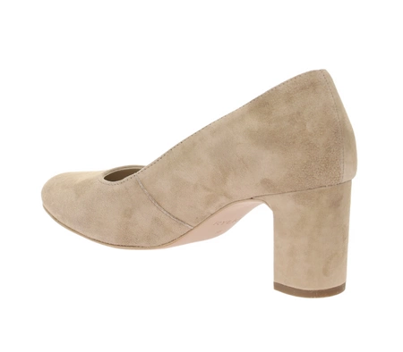 Beżowe skórzane czółenka na szerokim obcasie RYŁKO