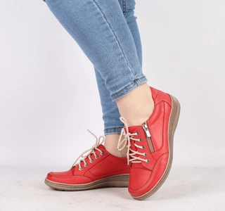 Czerwone półbuty damskie skórzane zdrowotne Helios