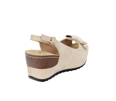 Beżowe sandały damskie na korkowej koturnie lekkie i wygodne Jezzi