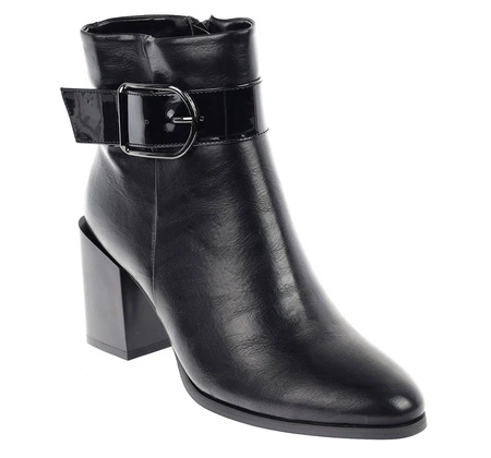 Czarne botki zimowe na obcasie eleganckie Jezzi