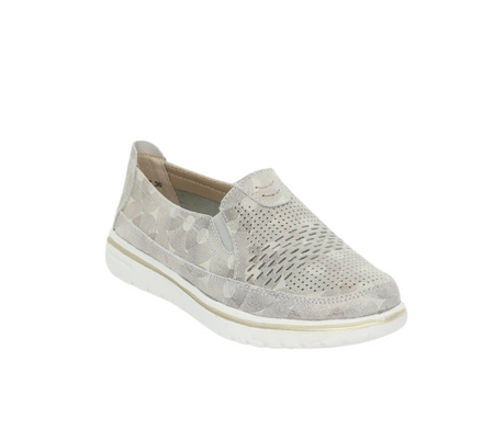 Złote wsuwane półbuty damskie ze skóry naturalnej dziurkowane Jezzi