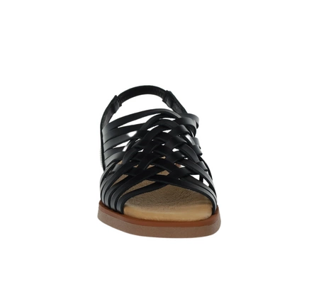Czarne płaskie sandały skórzane plecione El Pimpi - Made in Spain