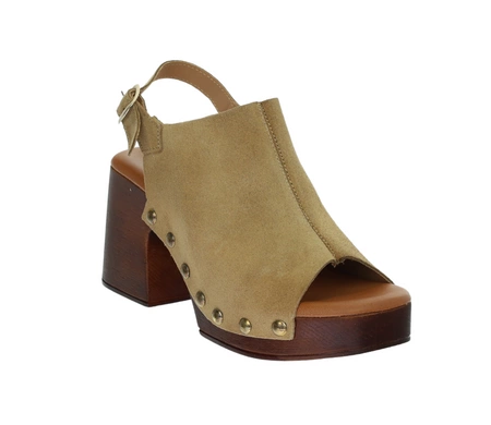 Skórzane sandały na drewnianym klocku i platformie z ćwiekami Hiszpańskie El Pimpi