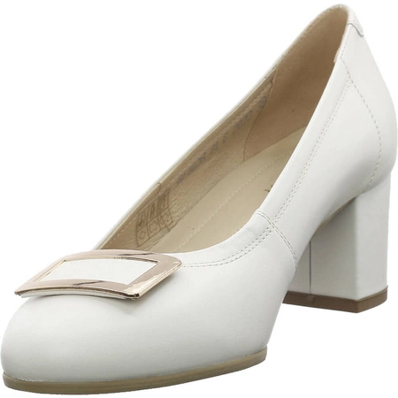 Beżowe skórzane czółenka damskie z klamrą Polskie Gino Fabiani