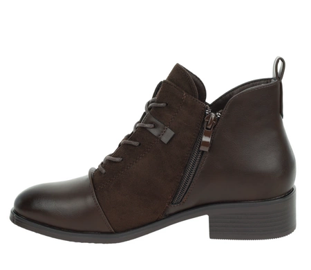 Czekoladowe półbuty damskie jesienno-zimowe botki ocieplane za kostkę płaskie