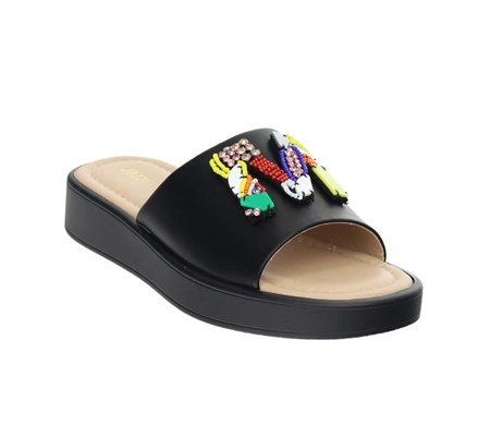 Czarne klapki damskie z kolorową biżuterią Jezzi