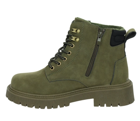 Ciemnozielone traperki dobrze ocieplone buty zimowe WORKERY