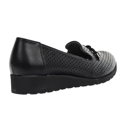 Mokasyny ażurowe czarne płaskie półbuty lordsy Jezzi