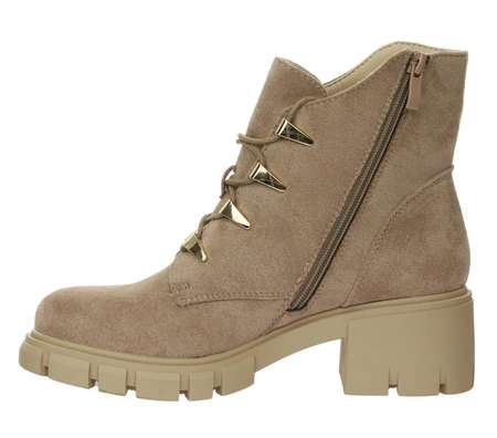 Beżowe ciepłe botki zimowe sznurowane na wygodnej podeszwie Jezzi