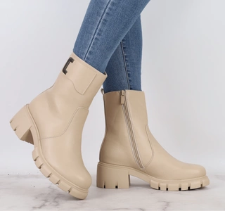 Eleganckie botki zimowe damskie na niskim klocku Jezzi