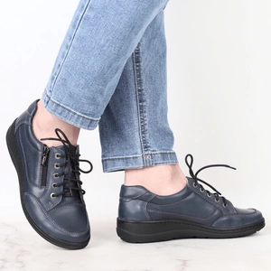 Granatowe buty skórzane damskie na zamek i sznurowadła Helios model 357