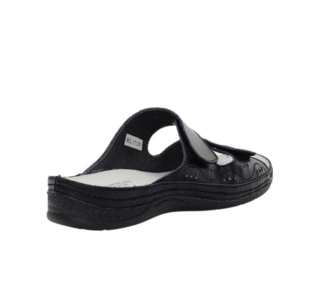 Czarne komfortowe klapki damskie skórzane regulowane American