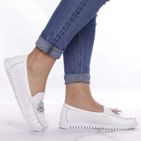 Białe mokasyny damskie skórzane oddychające Jezzi