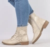 Wiosenne złote botki damskie płaskie ażurowe Jezzi