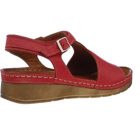 Czerwone płaskie sandały damskie skórzane Gino Fabiani - Produkt Polski