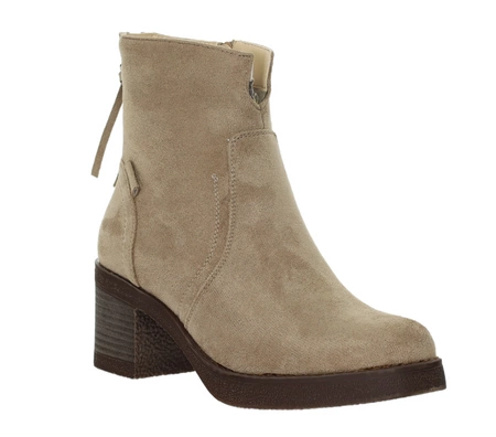 Zamszowe botki beżowe na zimę na wygodnym obcasie Daszyński